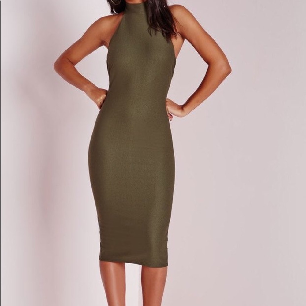 crepe sleeveless midi dress camel
